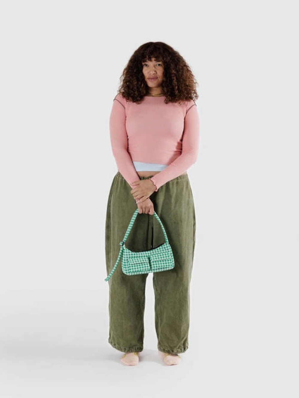 BAGGU cargo shoulder bag green & white gingham - Picture 8 of 9